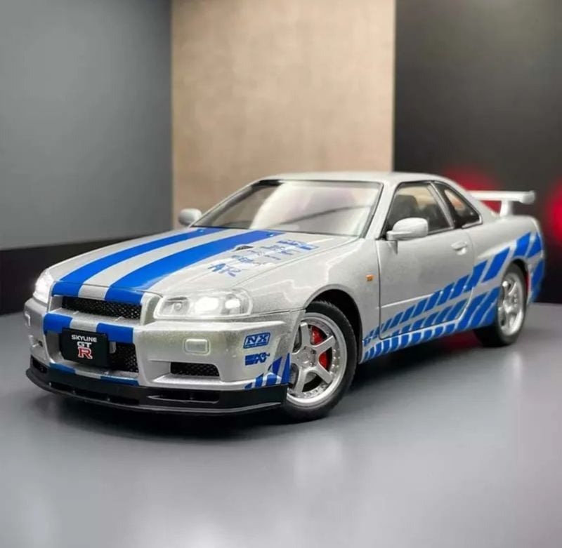 1:24 Legendary Fast and Furious Skyline GTR R34 iconic silver and blue Nissan Best For Car Lover