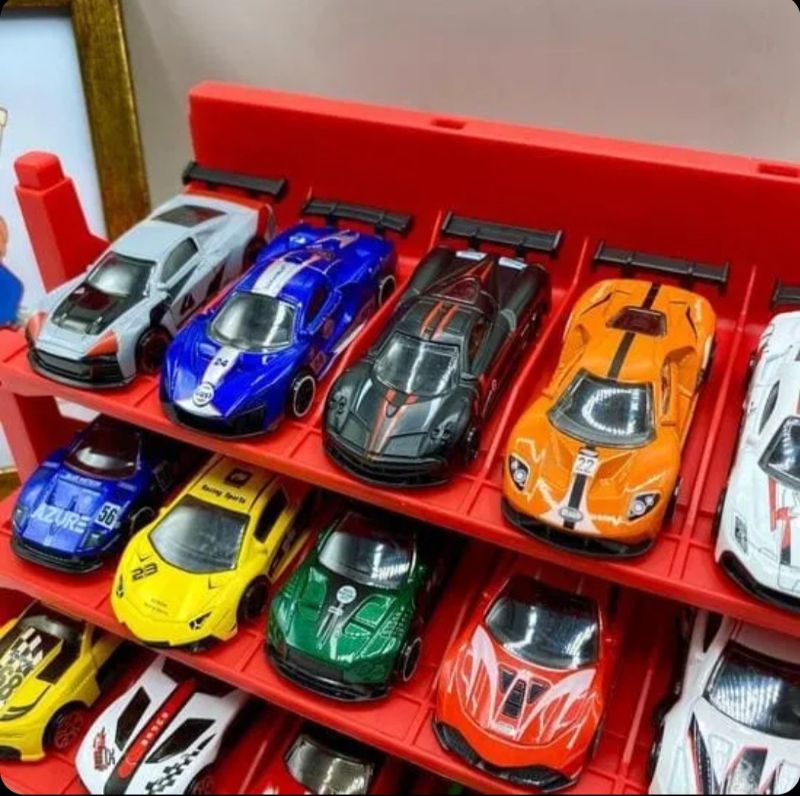 18 Pcs Die-Cast Sports Cars Set With Display Stand Parking lot (U5SKZJ64-10)