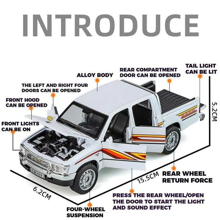 Diecast Classic Toyota Hilux pickup truck 1:32 scale sound light kids birthday toy KT (M369)