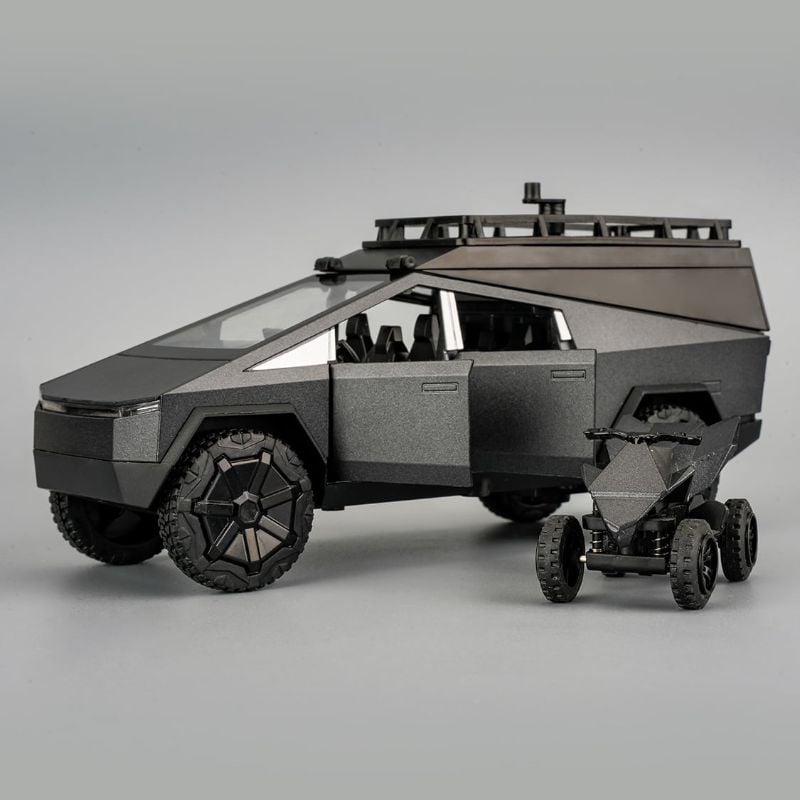 1:32 scale die-cast model of a Tesla cyberTruck with bike (J5SK32N-O)