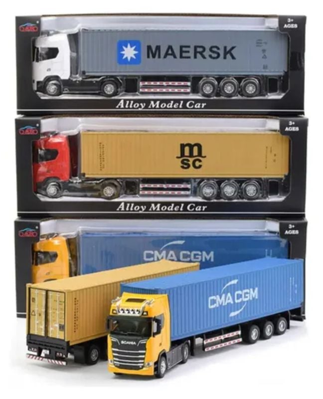 Container Truck 1:36 Scale Large Diecast Metal Alloy  Model Container Toy Realistic Details With Sounds Lights KT JG2605