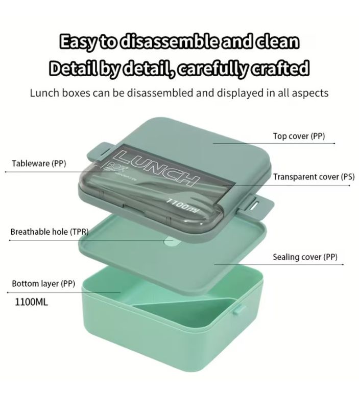High quality Lunch Box with Utensils, Sealing Clip, 1100ml Large Capacity Portable Bento Box for Office Workers and Students (MN935-2)
