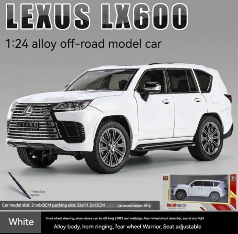 1:24 Toyota Lexus LX600 SUV Diecast model toy car in Black mirror openable doors KT(M345-1)