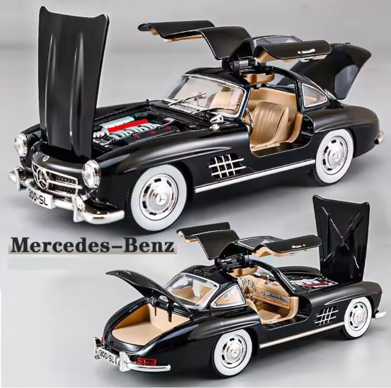 1:24 Vintage Toy Car 300 SL Classic Toy Cars for Kids Diecast Metal Car Light Sound Pullback Openable Door Cars TM