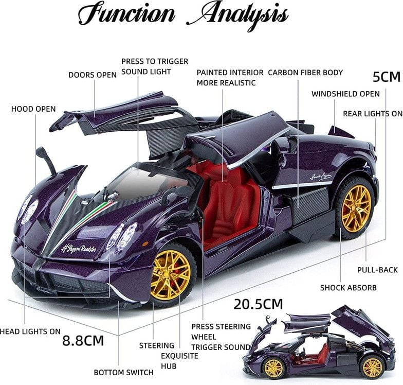 1:24 Pagani Huayra Diecast car toy spraying series (CZ154A)