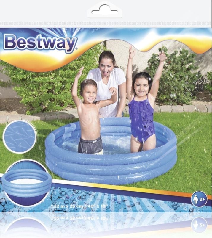 Bestway 3 Ring Inflatable cool embossing Paddling Pool Blue For Kid's - 48 X 10 Inches 2 kids space 0 to 7 age swimming pool TM (51025)