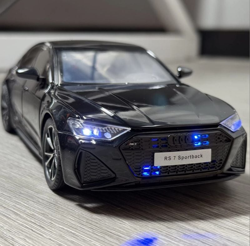 1:24 AUDI RS7 Sportback Black car model Flashing light Edition Diecast Premium metal quality Open Doors Sounds best collector and birthday car KT (H82092)