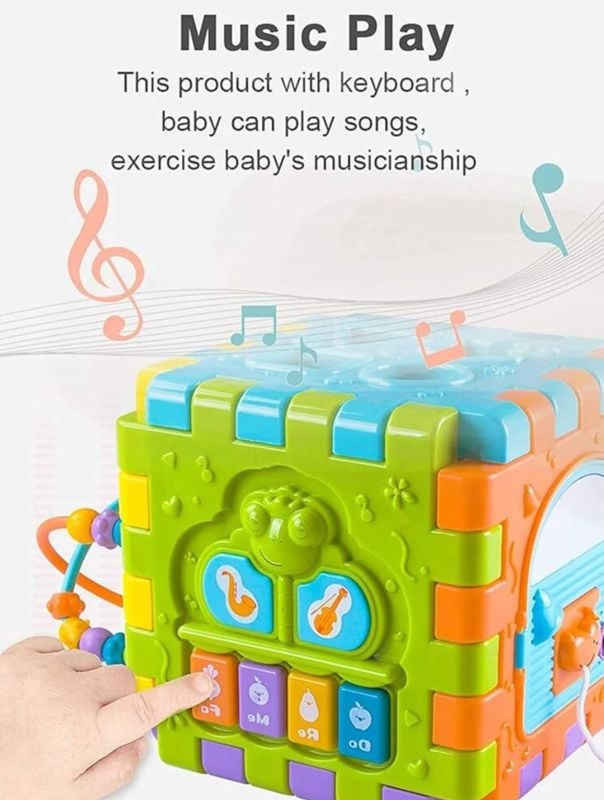 Toddler Educational Musical Activity Cube 6in1 play Set Attractive Colour Blocks Puzzle Piano Multi-function Battery Operate KT (HE0527)