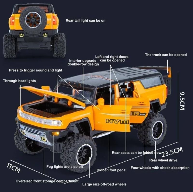 Big 4x4 Hummer Ev Model Car Diecast Metal openable all doors Sound light Gift dream car for kids and collectors KT B2410