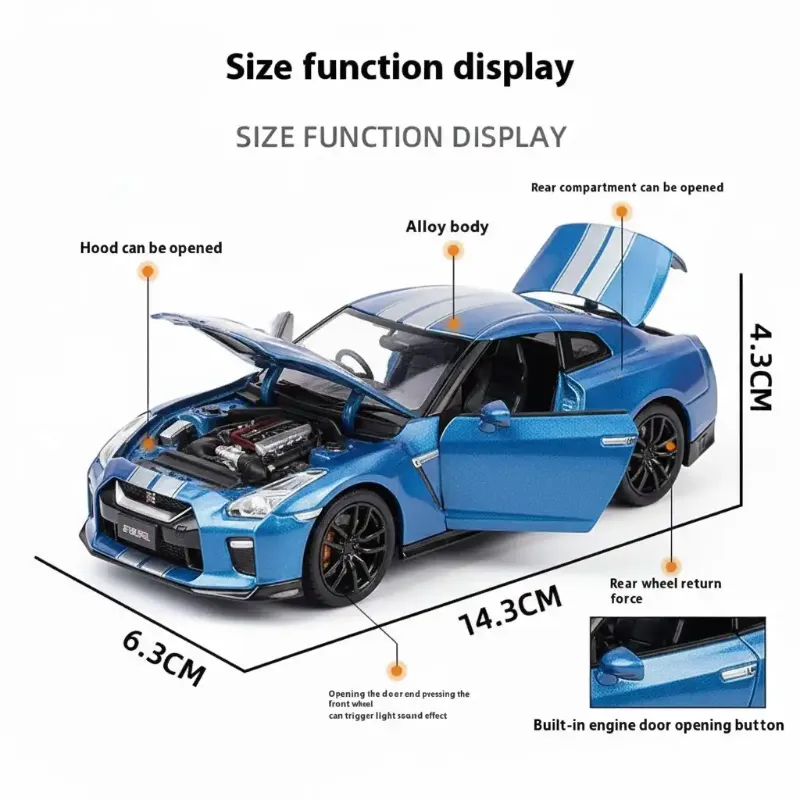 Diecast 1/32 Nissan GT-R R35 pull back sound lights toy vehicle
