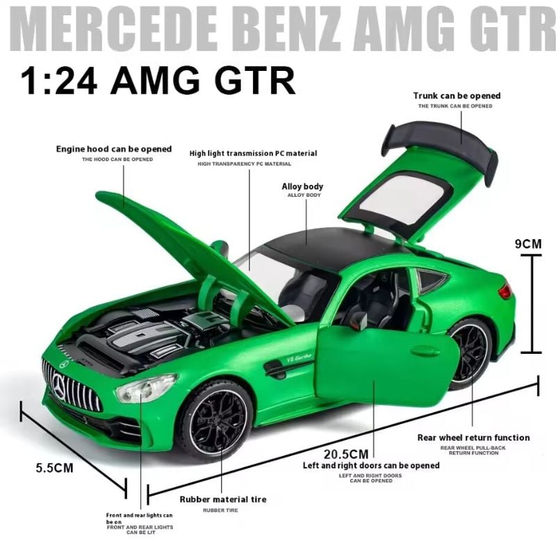 1:24 Mercedes Benz AMG GTR Diecast Car Model spraying Pull Back Toy (CZ30AD)