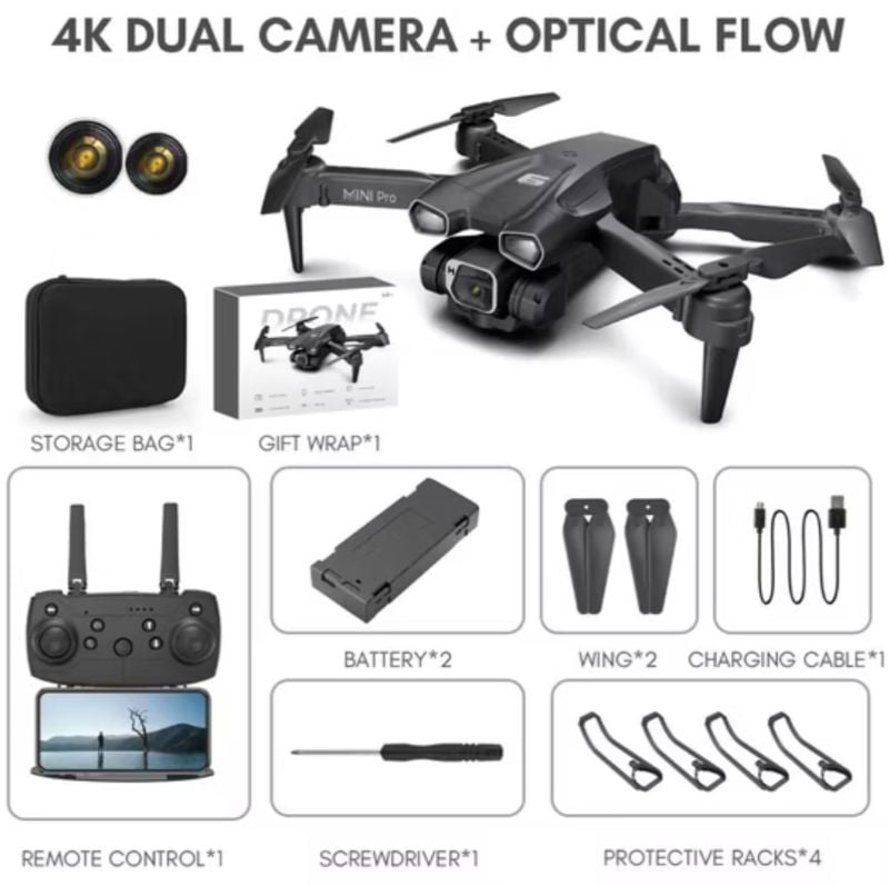 Drone 4K Professional HD -Dual Camera Drone Mini Folding with Remote Control Aircraft RC Helicopter Quadcopter Uav KT (H66)