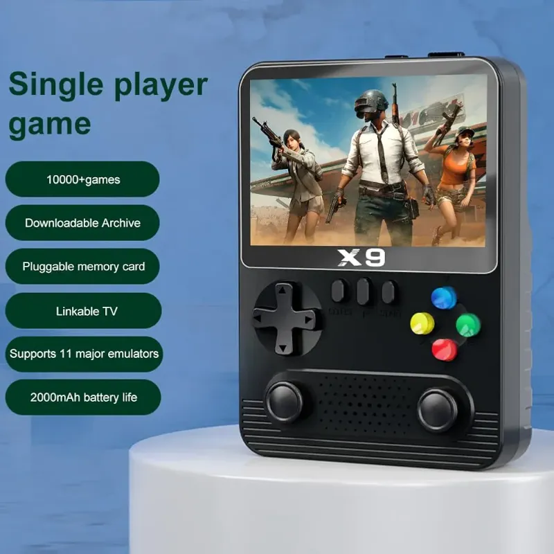 X9 Handheld Game Players with 64G Card 3.5in IPS Screen Portable Game Console Dual 3D Joystick for PSP Gift for Kids and Adults TM(X9)