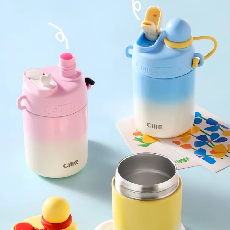 Cille brand Gradient Colour 316 grade stainless steel water bottle Double-wall vacuum insulation Water Bottle Pastel + Straw + Strap (XB-25151-450)