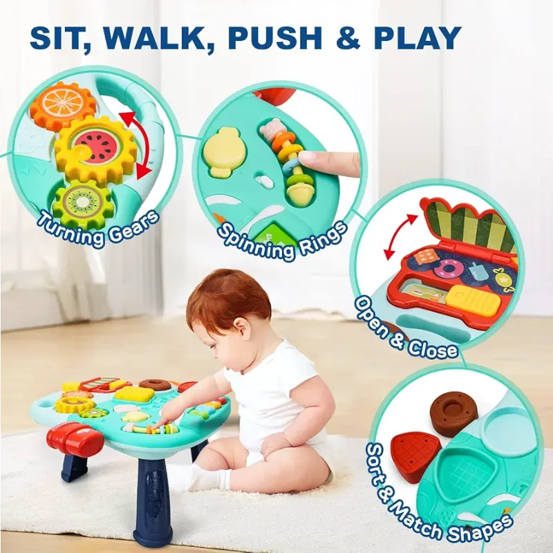 Baby Push Musical Walkers for Babies 12 Months Sit to Stand Walker for Baby Girl Boy 2 in 1 Push Toys for Babies Learning to Walk Baby Activity Walker Toddler Walking Toy KT(HE0814)