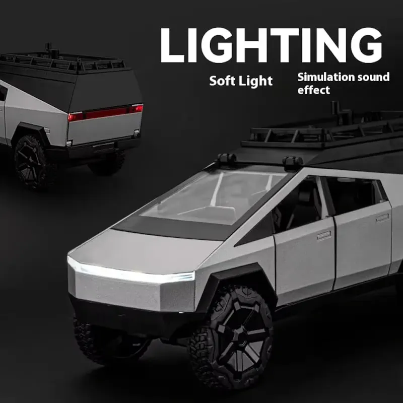 1:32 scale die-cast model of a Tesla cyberTruck with bike (J5SK32N-O)