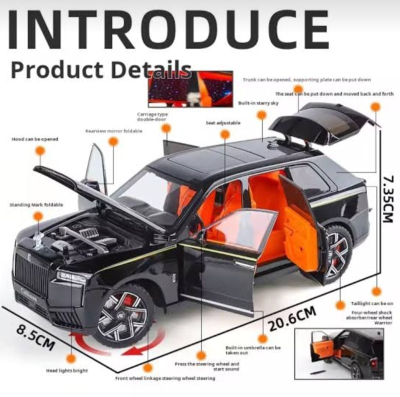 Luxurious 1:24 Rolls Royce Cullinan SUV Diecast Open Doors sound light TM