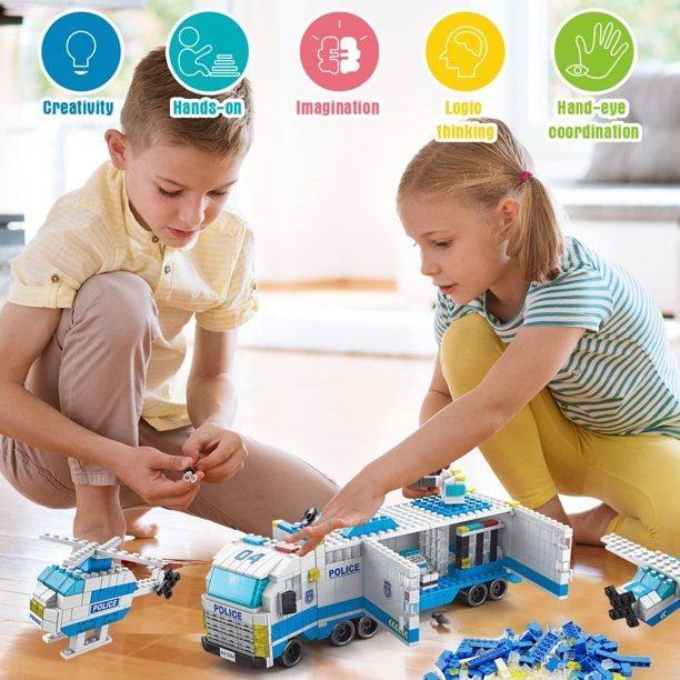 DIY Building Block 6in1 Build Your Own Ultimate City Police Station Adventure premium building bricks Set 1000 pieces KT (K8978-4)