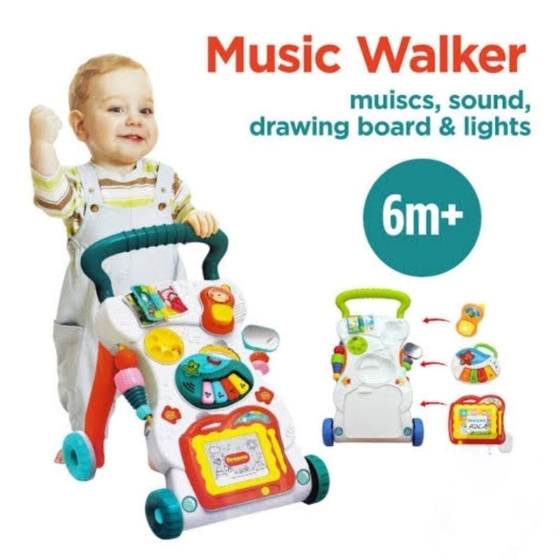 High quality HUANGER Baby Music Walker Multifunctional Children Infant Baby Learn Walk Stand Trolley Early Educational Toys (HE0819)