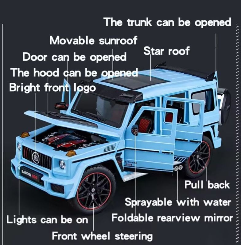 1/18 Scale Mercedees Benz Brabus G800 SUV 4x4 Alloy Car Diecast Toy Vehicles Car Model with Spray Openable Doors & Sound, Light Pull Back car Toys for Kids TM (CZ1801A)