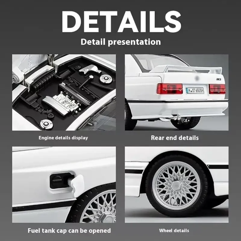 Classic 1:24 BMW M3 E30 Big diecast car model open doors sound light  KT 1900-440