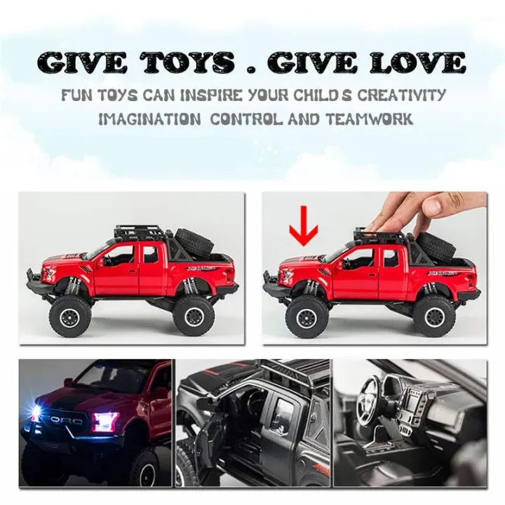 1:28 Ford Raptor F-150 truck diecast open doors pull back (1900-550)