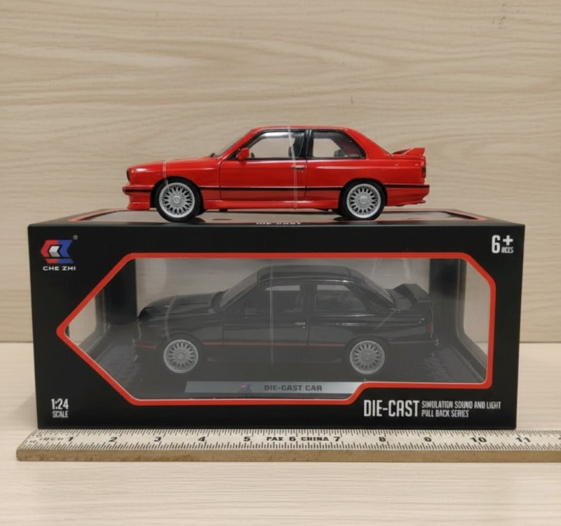 Classic Display case 1:24 BMW M3 E30 diecast car model open doors sound light (CZ178B)