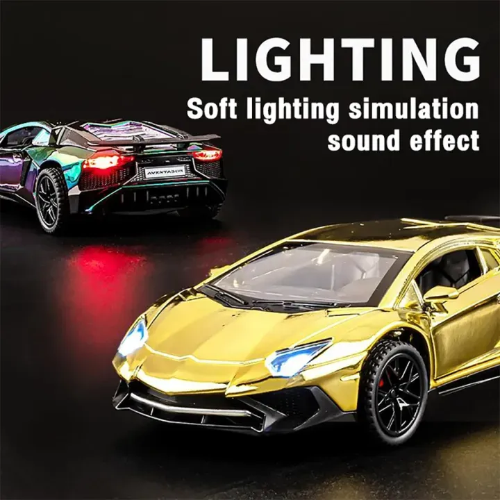 1:32 Gold Lamborghini Aventador diecast model car with base (DC32501)
