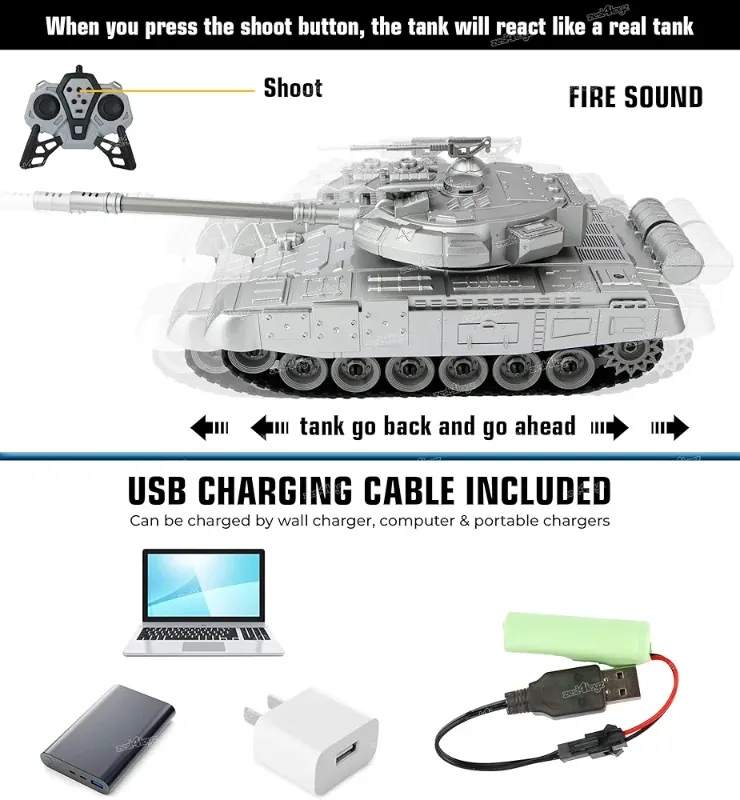 Remote Control 360 Rotating Turret Army Battle Tank for Boys with Light & Sound, Military Tank for Your Kids (DH666-68B)