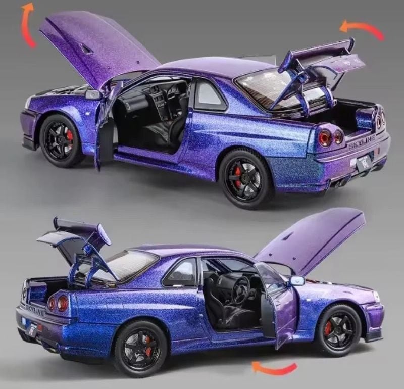 Jinlifang 1:24 scale Nissan Skyline R34 Diecast model car gift toy for children (1901-410)