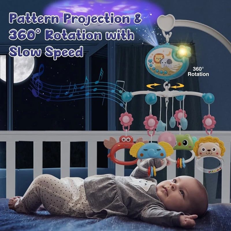 Musical Mobile Bed Bell Toy for Babies, Battery Operated Baby Hanging Toys Baby Crib Musical Cot Toy with Lights and Music, Star Projector KT(HE0307)