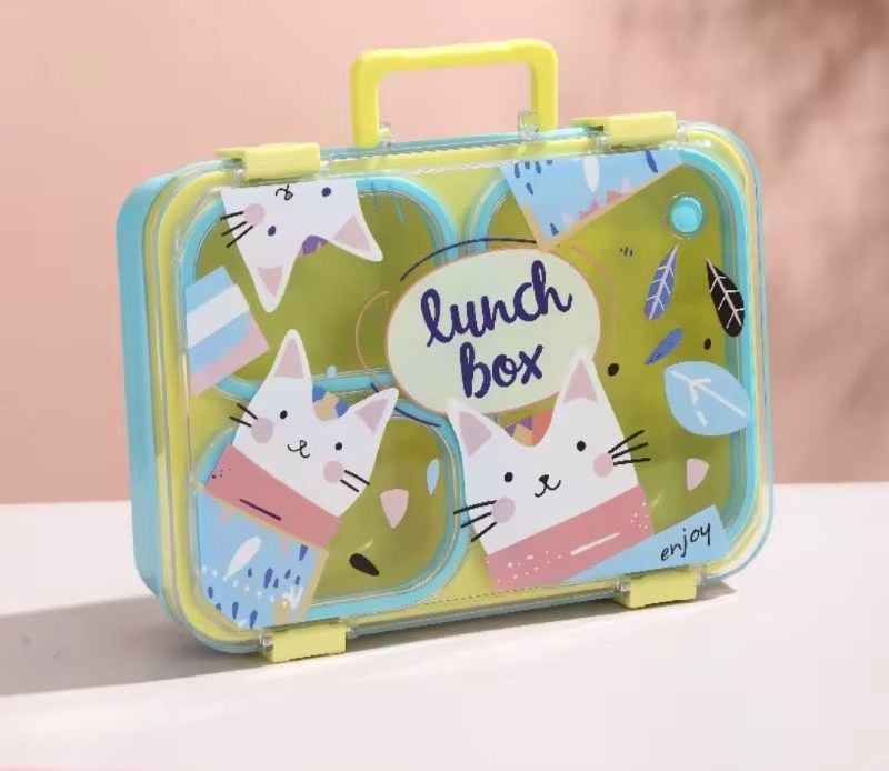 Cat Printed Theme Lunch Box 3 compartment with carry handle High quality design (LX-7169)