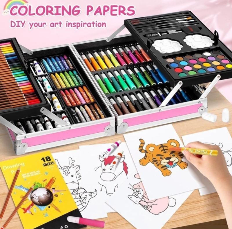 Big High quality Painting Art 145pcs Suitcase Drawing Art Painting Stationery Set Watercolor Pens Crayon Marker Drawing Painting Tools Birthday Gift KT (TTK-CB)