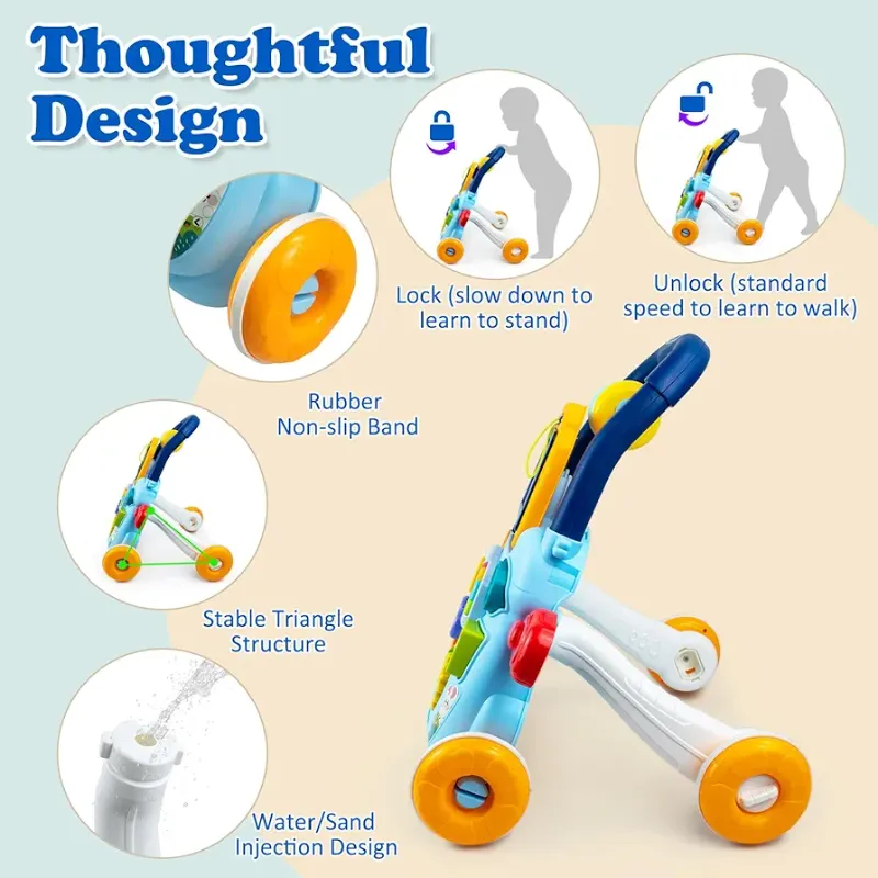 High quality HUANGER Baby Music Walker Multifunctional Children Infant Baby Learn Walk Stand Trolley Early Educational Toys (HE0819)
