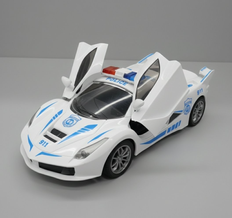 1:18 RC Police car with smoke open doors light sound for kids (118-10B)