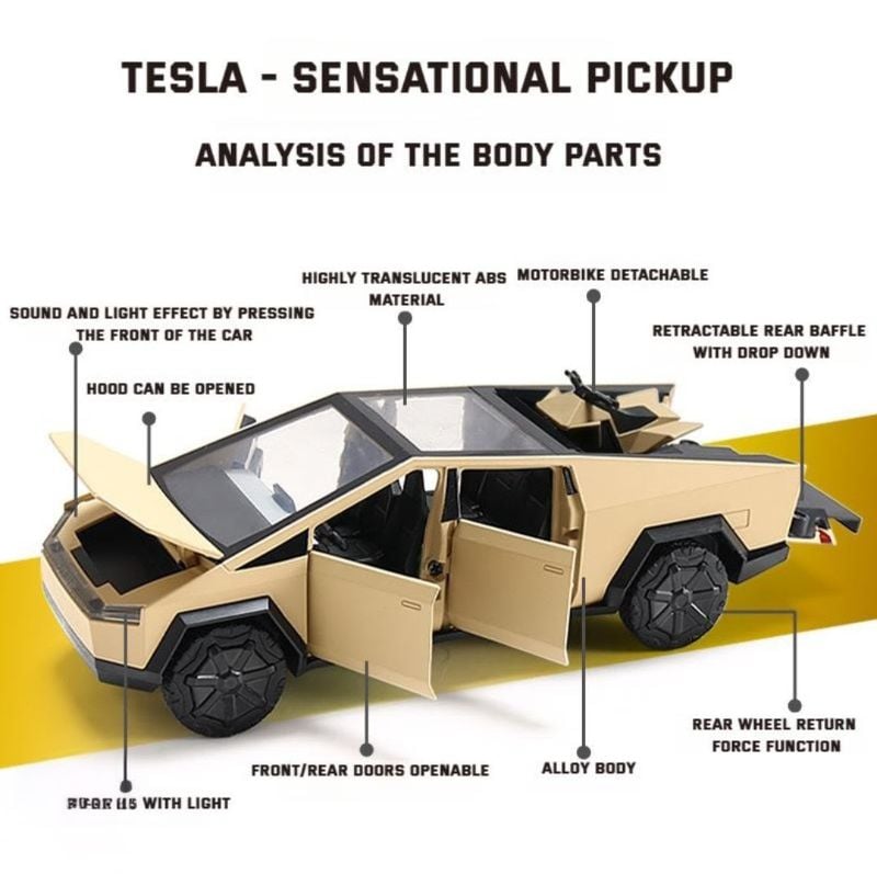 1:28 Tesla Cybertruck with motorcycle Diecast car model (M92313)