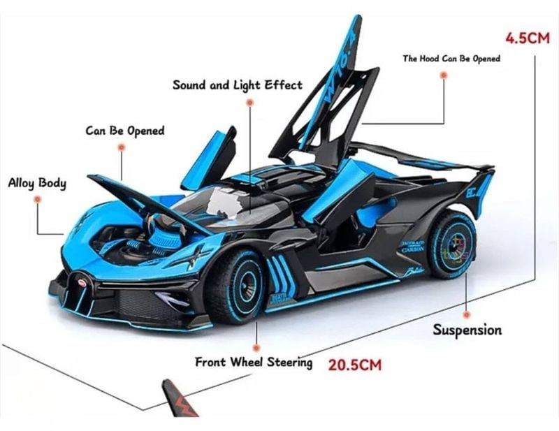 1:24 Bugatti Bolide Alloy Diecast Car Toy with smoke Lights & Music (CZ149AD)