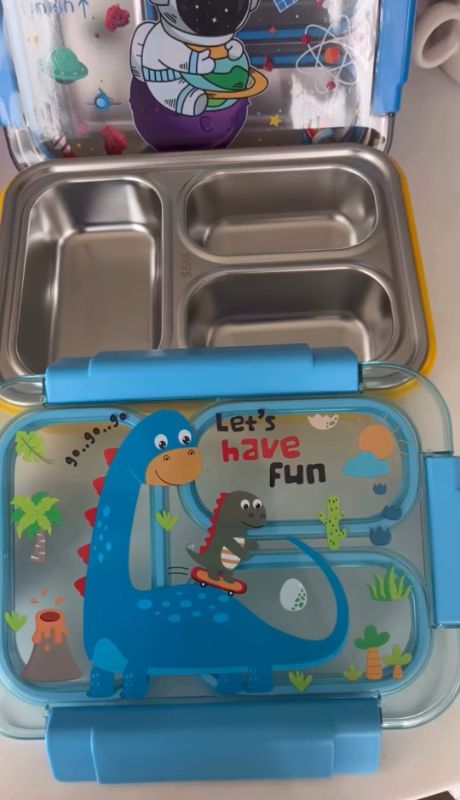 Double layer Space Theme Stainless Steel Lunch Box high quality Hot & Cold BPA free each compartment seal tight (RC1561)
