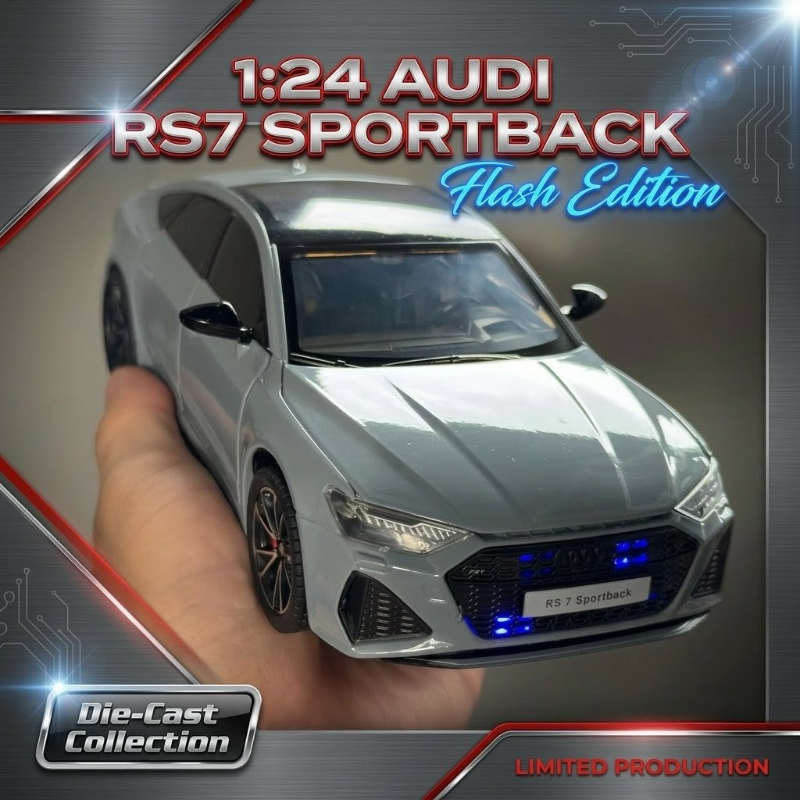 1:24 AUDI RS7 Sportback car model Flashing light Edition Diecast Premium metal quality Open Doors Sounds best collector and birthday car KT (H82092)