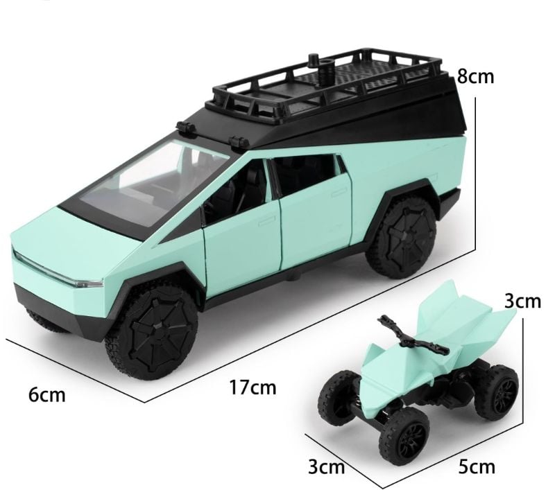 1:32 scale die-cast model of a Tesla cyberTruck with bike (J5SK32N-O)