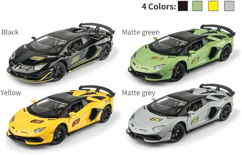 1:24 Scale Diecast Lamborghini Aventador SVJ 63 openable all sides sound light Gift car for Children and collectors lover TM