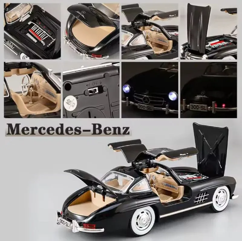 Vintage Classic Mercedes-Benz 300SL 1:24 scale diecast model car high details sound lights open all sides best collector love car toy TM (CZ174AD)
