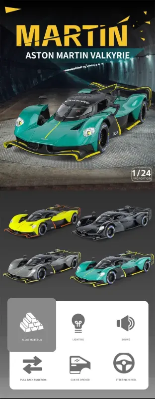 1:24 Aston Martin Valkyrie AMR PRO Supercar Alloy Diecast Model Car Sound Light DK (1900-560)