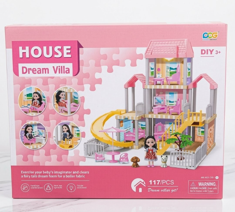 Dolls Dream Villa DIY House Playset Home with Accessories Portable Princess House Great Gift for Girls Age 3 and Above 117 PCS TM(666-3G)