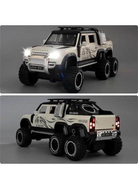 Off Road Big 1:24 scale die-cast Land Rover Defender 6x6 Pickup truck in heavy weight metal sound light open all doors TM CZ135A