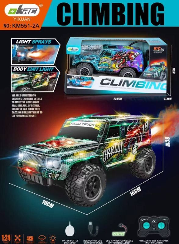Powerful Climbing RC Monster Truck Big Tire sounds light smoke (KM555-1A)