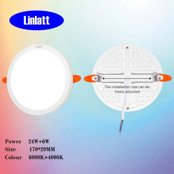 24+6W နှစ်ရောင်စပ် အဝိုင်းမြုပ် လင်းလက်