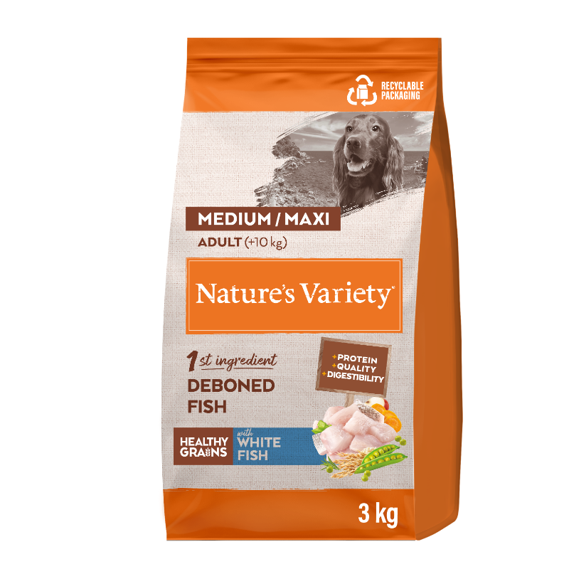 HEALTHY GRAINS MEDIUM / MAXI ADULT (baltoji žuvis) 3 kg