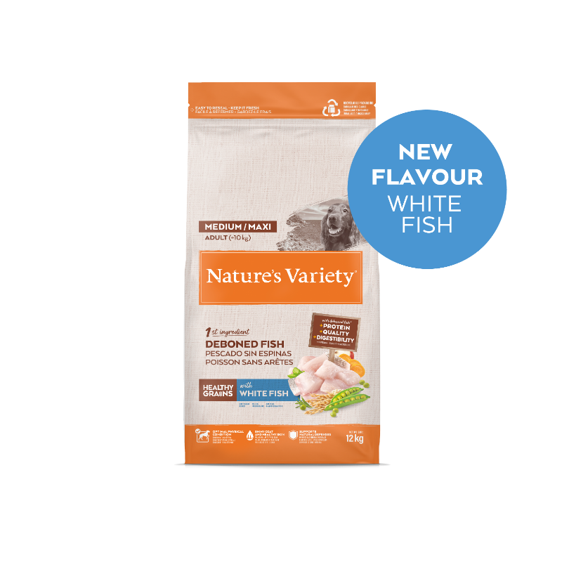 HEALTHY GRAINS MEDIUM / MAXI ADULT (baltoji žuvis) 12 kg