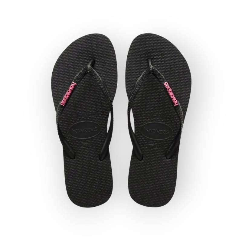 HAVAIANAS SLIM LOGO METALIC PRETO/PINK